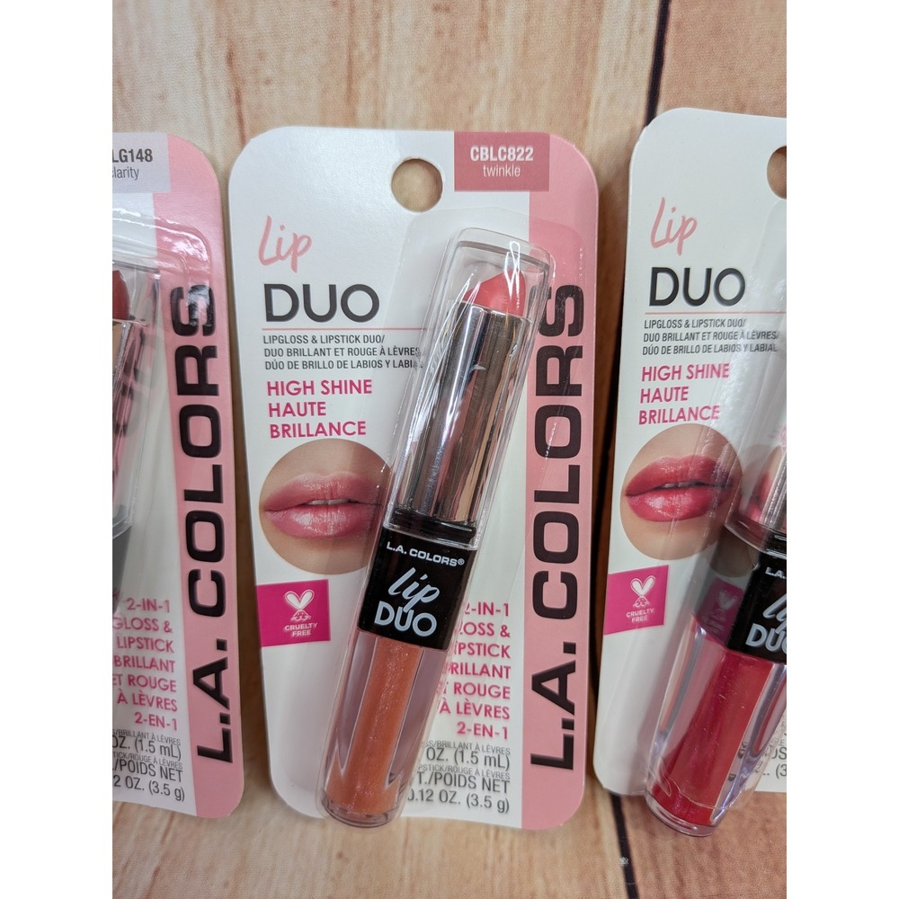 3 PK L.A. COLORS Lip Duo Twinkle Clarity Flushed High Shine Lipstick Gloss - Picture 3 of 4